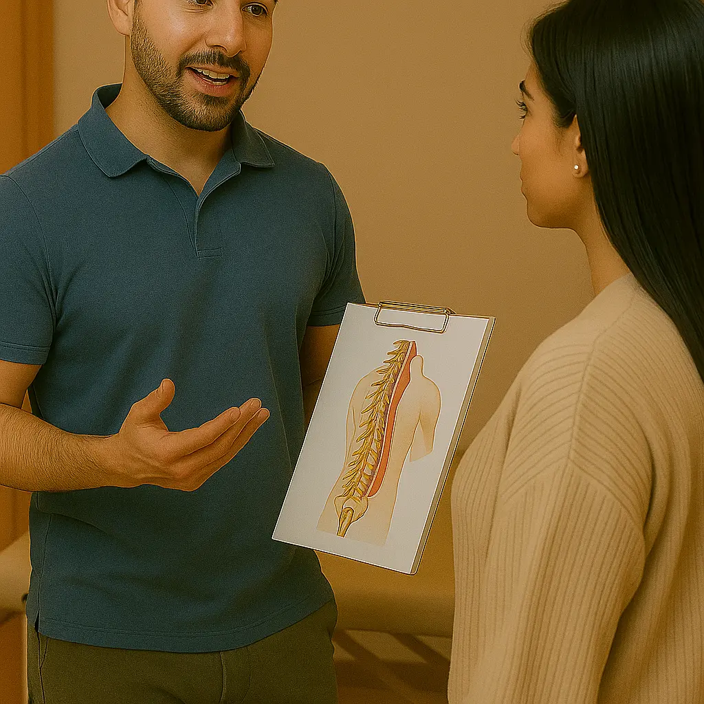 Kinesiología neurológica a domicilio en Maipú – Concepto K Kinesiologo explicando tratamiento de kinesiología neurológica a paciente en Maipú